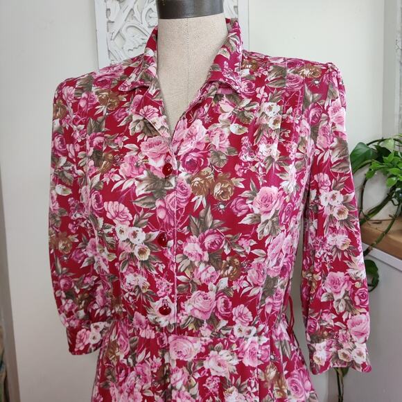 Anthony Richards Vintage Floral Fit & Flare Button Down Midi Shirt Dress Size 6P - Picture 2 of 11